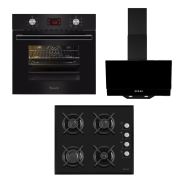 Ferre Italiano Black Star Ankastre Set (8002 Mutifonksiyon Fırın + S 1140 Ce New Döküm Izgara Cam Ocak + D003 Yatay Dekoratif Cam Davlumbaz)